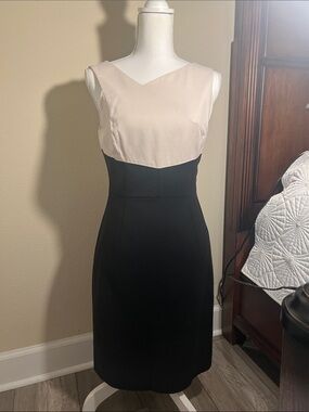 ANTONIO MELANI Two-Tone Sleeveless Midi Dress in Black & Light Taupe